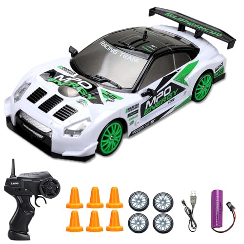 Gobesty Ferngesteuertes Auto ab 6 Jahre, 1:24 RC Drift Car, 15KM/H 4WD Ferngesteuertes Rennauto mit Arbeitsscheinwerfern, 2,4GHz Spielzeugauto RC Car, Geschenke für Kinder und Erwachsene von Gobesty