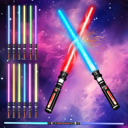 Gobesty Lichtschwert für Kinder, 12 Farben, Lichtschwert, LED-Farbwechsel-Lichtschwert, Spielzeug mit leuchtendem Griff und FX-Sounds, erweiterbare Lichtschwerter für Jungen, Kinder, Partyzubehör, 2 Gobesty Lichtschwert für Kinder, 12 Farben, Lichtschwert, LED-Farbwechsel-Lichtschwert, Spielzeug mit leuchtendem Griff und FX-Sounds, erweiterbare Lichtschwerter für Jungen, Kinder, Partyzubehör, 2 von Gobesty