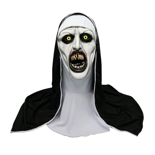Gobesty Nonne Horror Latexmaske - Gruselige Halloween Maske für Kostüm, Deko, Party, Cosplay Requisiten von Gobesty