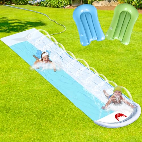 Gobesty Wasserrutsche Kinder Draußen, 550x145cm Doppel Wasserrutschmatte, Wasserrutsche Garten mit 2 Bodyboards, Sommerspielzeug mit Sprinkler, Hai-Stil Wasserspielzeug Kinder Outdoor Gobesty Wasserrutsche Kinder Draußen, 550x145cm Doppel Wasserrutschmatte, Wasserrutsche Garten mit 2 Bodyboards, Sommerspielzeug mit Sprinkler, Hai-Stil Wasserspielzeug Kinder Outdoor von Gobesty
