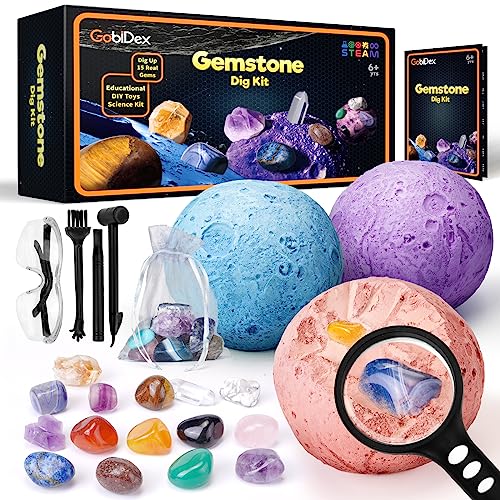 GobiDex Ausgrabungsset für Kinder, Natürliche Edelsteine und Kristalle, Mineralien Steine für Kinder ab 6 7 8 9 10, Mond Schatzsuche Spielzeug, Sonnensystem, Planeten Geschenk für Jungen und Mädchen GobiDex Ausgrabungsset für Kinder, Natürliche Edelsteine und Kristalle, Mineralien Steine für Kinder ab 6 7 8 9 10, Mond Schatzsuche Spielzeug, Sonnensystem, Planeten Geschenk für Jungen und Mädchen von GobiDex