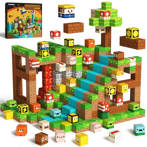 GobiDex Magnetische Bausteine 100 Stück, Abenteuer des Holzfällers mit magnetischen Würfeln für Kinder, Magnetspiel kinderspielzeug für Jungen und Mädchen ab 3 4 5 6 7 9 10-12 Jahre, Upgrade GobiDex Magnetische Bausteine 100 Stück, Abenteuer des Holzfällers mit magnetischen Würfeln für Kinder, Magnetspiel kinderspielzeug für Jungen und Mädchen ab 3 4 5 6 7 9 10-12 Jahre, Upgrade von GobiDex