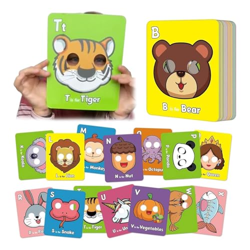 Alphabet-ABC-Karteikarten mit Tiermasken, bunte Alphabet-Maskenkarten, interaktive Lernspiele, Buchstaben lernen, englische Sätze, interaktive Lernspiele, 26 Stück Alphabet-ABC-Karteikarten mit Tiermasken, bunte Alphabet-Maskenkarten, interaktive Lernspiele, Buchstaben lernen, englische Sätze, interaktive Lernspiele, 26 Stück von Godemmio