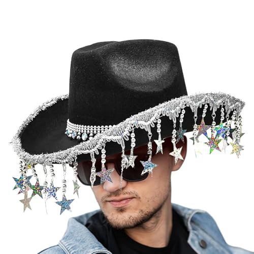 Godpqiui Bling Cowboy -Hüte für Frauen, Cowboyhüte für Party | Retro Western Theme Cow Hut,Fünf-Punkte-Star Tassels Kopfbedeckung für Cosplay-Bühnenaufführung Godpqiui Bling Cowboy -Hüte für Frauen, Cowboyhüte für Party | Retro Western Theme Cow Hut,Fünf-Punkte-Star Tassels Kopfbedeckung für Cosplay-Bühnenaufführung von Godpqiui