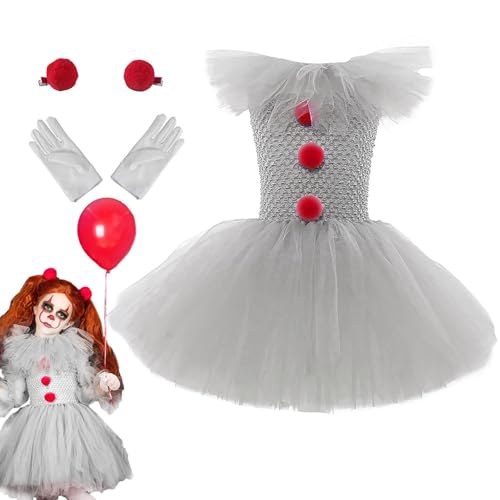 Godpqiui Mädchen Clown Kostüm, Atmungsaktives Kinder Clown Tutu, Halloween Cosplay Kostüme Zubehör für Geburtstagsfeiern und Maskerade und Schule von Godpqiui