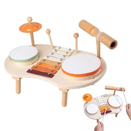 Godpqiui Musical Kit, Musical Toy Instrumente - Spielzeugholztrommel Set für Kinder Instrumente,Kleinkindes sensorisches Bildungspflichtigen für 1-3 verbesserte motorische Fähigkeiten von Godpqiui