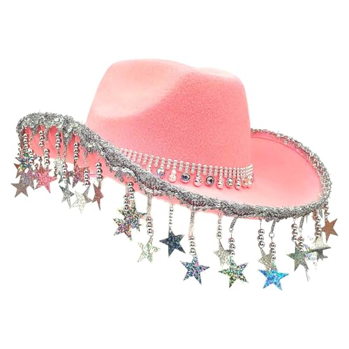 Godpqiui Sprudelnde Cowgirl -Hüte, Mädchen Cowgirl Hut mit Quasten,Retro Western Theme Cow Hut - Fünf-Punkte-Star Tassels Kopfbedeckung für Cosplay-Bühnenaufführung Godpqiui Sprudelnde Cowgirl -Hüte, Mädchen Cowgirl Hut mit Quasten,Retro Western Theme Cow Hut - Fünf-Punkte-Star Tassels Kopfbedeckung für Cosplay-Bühnenaufführung von Godpqiui