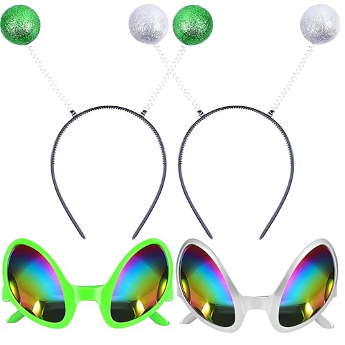 Goenb 4 Stück Alien Haarreif Alien Brille, Haarreif Alien Stirnband Alien Headband Alien Kostüm Zubehör für Erwachsene Kinder für Halloween Karneval Party Favors Faschings Kostüm Zubehör von Goenb