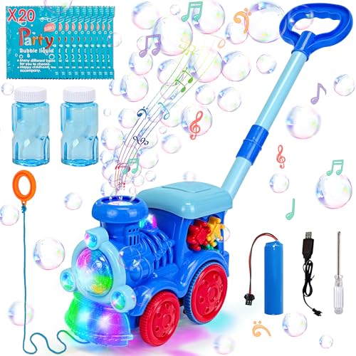 Goenb Automatische Seifenblasenmaschine Blower Maker, Bubble Music Train Mit Licht Rasenmäher Outdoor Spielzeug Für Kinder Mit 20 Konzentrierter Blasenlösung (Cute) von Goenb
