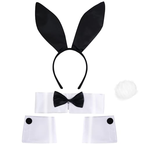 Goenb Bunny Kostüm, Bunny Zubehör Bunny Outfit Bunny Kostüm Erwachsene Playboy Bunny Kostüm Erwachsene Bunny Ohren Osterhasen Kostüm Se für Weihnachten Ostern Cosplay Kostüm Party von Goenb