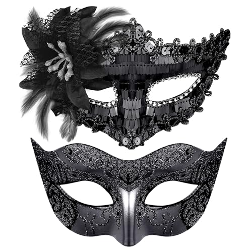 Goenb 2 Stück Venezianische Maske Damen Herren, Maskenball Maske Damen Herren Venezianischen Maske Augenmaske Sexy für Karneval Halloween Cosplay von Goenb