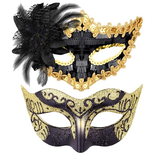 Goenb 2 Stück Venezianische Maske Damen Herren, Maskenball Maske Damen Herren Venezianischen Maske Augenmaske Sexy für Karneval Halloween Cosplay von Goenb