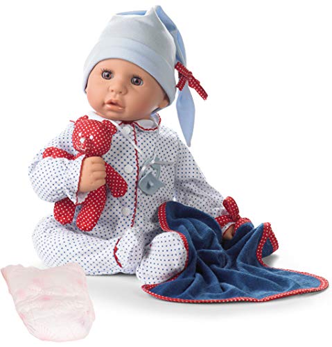 Götz 1161034 Cookie Blue Spots Puppe - 48 cm große Babypuppe mit braunen Schlafaugen, ohne Haare und einem Weichkörper - 7-teiliges Set von Götz