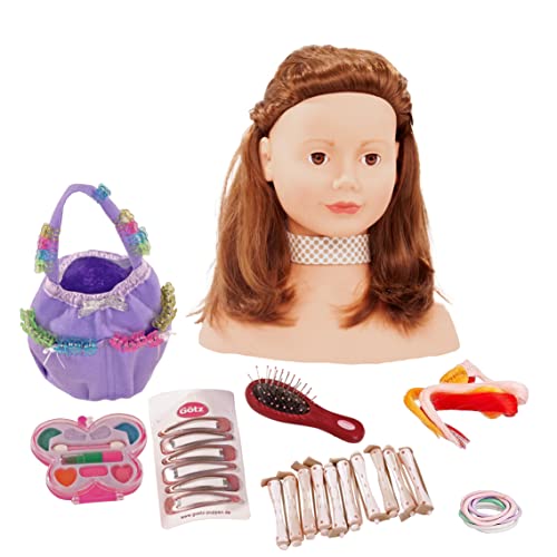 Götz 1192053 Haarwerk mit braunen Haaren, braunen Augen - 28 cm hoher Frisierkopf - Schminkkopf in 57-teiligen Set - geeignet für Mädchen ab 3 Jahren von Götz