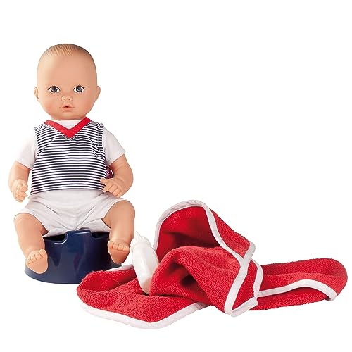 Götz 1354015 Aquini Junge Puppe - Navy - 33 cm Badepuppe mit gemalten braunen Augen, ohne Haare - 6-teiliges Set - Babypuppe für Kinder ab 18 Monaten von Götz