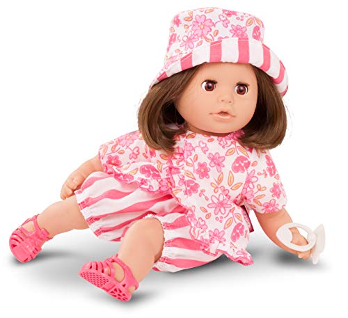 Götz 2116066 Cosy Aquini Stripe Vibes Badepuppe - Puppe mit braunen Haaren, braunen Schlafaugen in 7-teiligen Set - 33 cm Mädchen-Babypuppe von Götz
