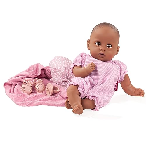 Götz 2216867 Cosy Aquini Soft Mood Badepuppe - Puppe ohne Haare mit braunen Schlafaugen in 7-teiligen Set - 33 cm Mädchen-Babypuppe von Götz