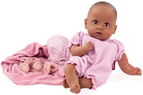Götz 2216867 Cosy Aquini Soft Mood Badepuppe - Puppe ohne Haare mit braunen Schlafaugen in 7-teiligen Set - 33 cm Mädchen-Babypuppe von Götz