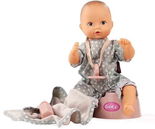 Götz 2253045 Aquini Girl Avocado Puppe - 33 cm Badepuppe ohne Haare mit braunen gemalten Augen - 6-teiliges Set mit Schnuller - Babypuppe ab 18 Monaten von Götz