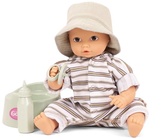 Götz 2453054 Aquini Girl Urban Stripes Puppe - 33 cm Badepuppe ohne Haare mit braunen gemalten Augen - 6-teiliges Set - Babypuppe ab 18 Monaten von Götz