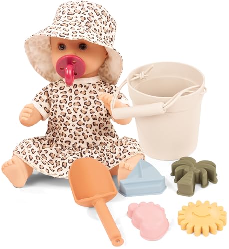Götz 2453556 Sleepy Aquini Tiger Beach Geschenkbox - 33 cm große Badepuppe mit braunen Schlafaugen, ohne Haare in 11-teiligem Set - Babypuppe ab 18 Monaten von Götz