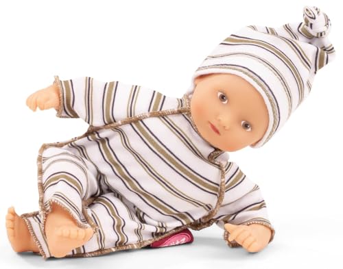 Götz 2487030 Mini-Muffin Urban Stripes Puppe - 22 cm große Babypuppe, gemalte braune Augen, ohne Haare - Weichkörperpuppe in 3-teiligen Set - ab 18 Monaten von Götz