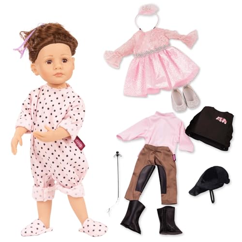 Götz 2511546 Little Kidz Vom Stall Zum Ball Puppe - 36 cm große Multigelenk-Stehpuppe mit braunen Haaren und braunen Augen - 16-teiliges Set von Götz