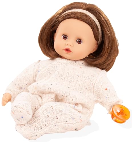 Götz 2520965 Muffin Alles Strick Puppe - 33 cm große Babypuppe mit braunen Schlafaugen, braune Haare und Weichkörper - Weichkörperpuppe in 4-teiligen Set von Götz