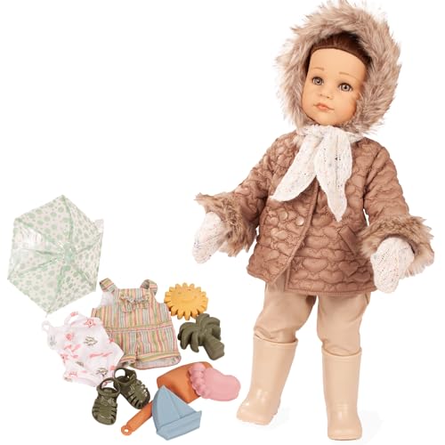 Götz 2559012 Hannah Every Season - 50 cm große Stehpuppe mit braunen Haare und braune Augen in 18-teiligen Set von Götz