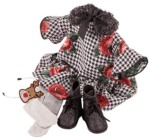 Götz 3403237 Kombination X-Mas Rose - Puppenbekleidung-Set Gr. XL - 6-teiliges Bekleidungs- und Zubehörset für Stehpuppen von 45 - 50 cm von Götz