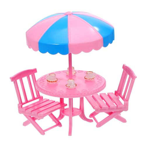 Gogogmee 1 Satz Miniaturmöbel Set für Puppenhaus Goldrandige Kaffeetassen Teiliges Pinkes Tischstuhl Set aus Kunststoff Harz Dekorative Miniaturen für Puppenhäuser und Wiederverwendbar von Gogogmee