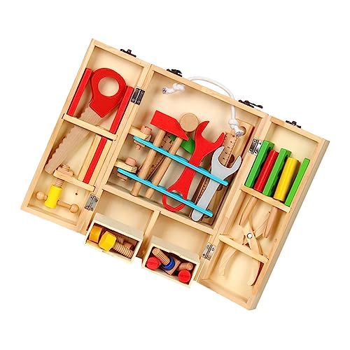 Gogogmee 1 Satz Werkzeugkoffer Spielzeugset aus Holz Ingenieurspielzeug für Jungen und Mädchen Fördert die Entdeckungslust mit Praktischem Koffer und Kindgerechten Werkzeugen für Kreatives von Gogogmee