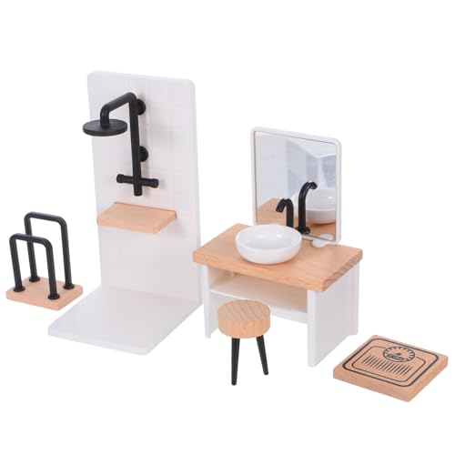 Gogogmee 1 Set Puppenbadezimmer: Miniatur-Waschbeckenhocker im Maßstab 1:12, Handtuchhalter, Duschraummodell im Minimaßstab für DIY-Puppenhausmöbeldekoration von Gogogmee