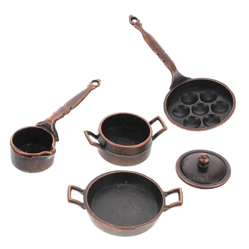 Gogogmee 1 Set Puppenhaus Topfset Puppenhauszubehör Puppenhaustisch Modell Puppenhaus Töpfe Und Pfannen Küche Rollenspielzubehör Miniatur Puppenhausmöbel Metall Dunkelbraun von Gogogmee