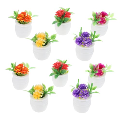 Gogogmee 10 Stück Teiliges Miniatur Topfpflanzen Farbige Mini Bonsai Simulation Lebensechte Mini Haus Pflanzen für Puppenhaus Garten Dekoration Kompakte Dekorative von Gogogmee