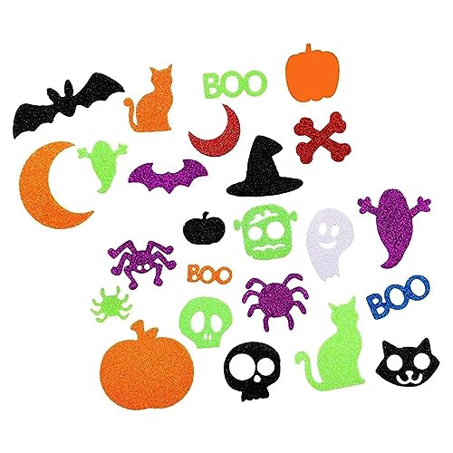 Gogogmee 100 Stück Teiliges Halloween Foams Sticker mit Glitzer Selbstklebend Vielfältige Motive Wie Kürbis Geist Katze für Partydeko Bastelprojekte Scrapbooking und Aufkleber für Glatte von Gogogmee