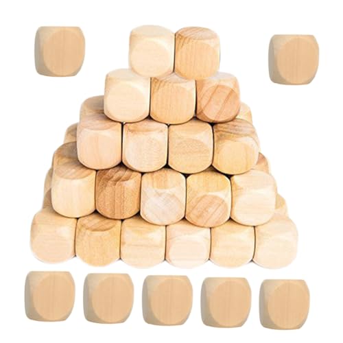 Gogogmee 100 Stück Unbemalte Sechsseitige Würfel für DIY Projekte Lehrmaterialien und Spielzubehör Robuste Holzblöcke mit Abgerundeten Ecken von Gogogmee