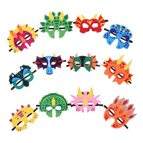 Gogogmee 12 Stück Teiliges Dinosaurier-masken Atmungsaktive Filz-masken Leicht und Komfortabel Bunte Dinosaurier-designs für Halloween Geburtstagsfeiern und Rollenspiele von Gogogmee