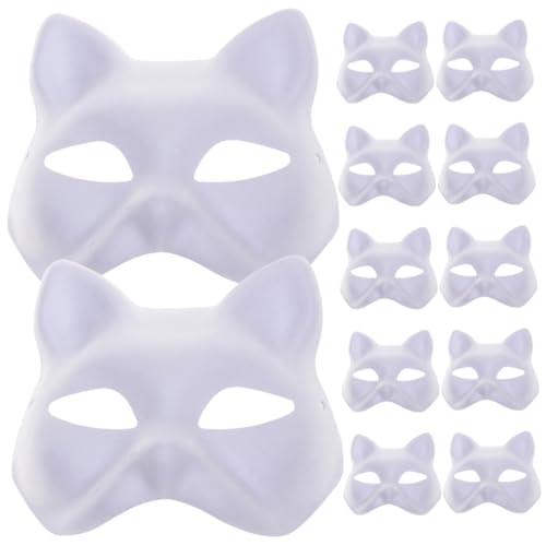 Gogogmee 12 Stück Teiliges Handbemalbare Katzenhalbschalen Masken aus Papiermaschee DIY Maskerade für Erwachsene Unbemalt für Fasching Halloween Karneval und Kreative Partygestaltung von Gogogmee
