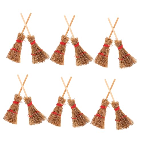 Gogogmee 12 Stück Teiliges Mini Hexenbesen aus Detailreiches Langlebiges Miniatur Handwerkszubehör Passende Puppenhausmöbel Dekorativ für Halloween Feiern und Sammlungen von Gogogmee