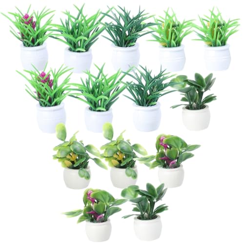 Gogogmee 14 Stück Teiliges Miniatur Bonsai Pflanzenmodell Kleine Kunstpflanzen Topf für Puppenhaus Dekoration Langlebig Farbecht Geruchsfrei für Mini Haus und von Gogogmee