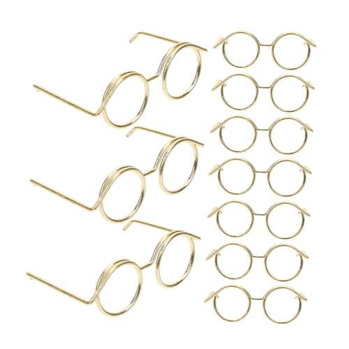 Gogogmee 15 Stück Teiliges Miniatur Puppenbrillen Metallrahmen ohne Gläser Linsenlose Mini Brille für Puppenkostüme und Dekoration Goldfarbene Drahtfassung für Puppen Zubehör und von Gogogmee