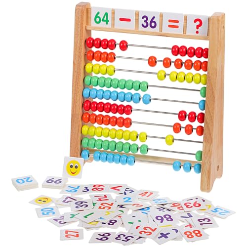 Gogogmee 1Satz Mathe Lernspielzeug mit Bunten und Zahlenkarten Holzrahmen für Vorschule und Mathematikunterricht Fördert Mathematische Fähigkeiten und Zählen Lernen von Gogogmee