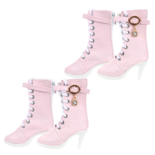 Gogogmee 2 Paare Puppen High Heel Stiefel Miniatur Schuhe Puppenaccessoires für Puppen Rosa Spitzstiefel zum Anziehen von Gogogmee
