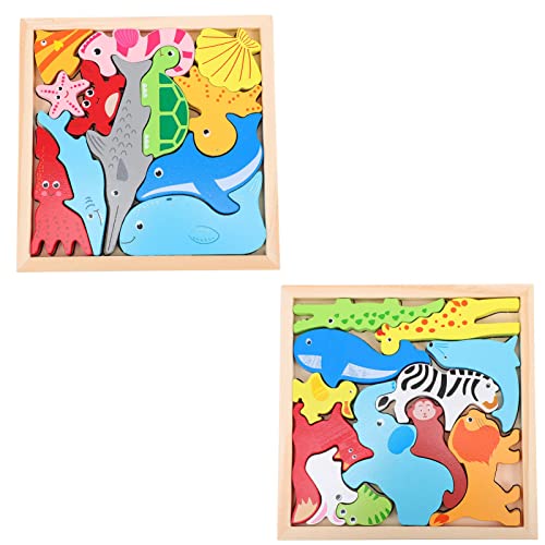 Gogogmee 2 Sätze Holzpuzzle Teiliges Tier Stapelspielzeug für Pädagogisches Puzzle aus Hochwertigem Holz Fördert Kreativität und Geschicklichkeit für Frühkindliche Entwicklung von Gogogmee