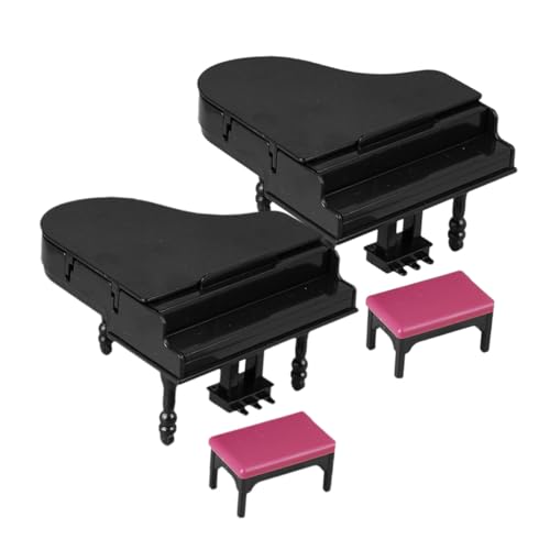 Gogogmee 2 Sätze Miniatur Puppenhaus Klavier Modell Set mit Hocker Detailreiches Mini Musikinstrument für DIY Puppenmöbel Leichtes Tragbares Dekor für Mikro landschaften und Partygeschenke von Gogogmee