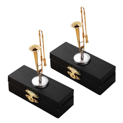 Gogogmee 2 Sätze Miniatur Trombone Modell Maßstab mit Ständer und Schwarzem Etui Detaillierte Mini Blasinstrument Nachbildung für Puppenhäuser Dekoration und Geschenkideen für Gogogmee 2 Sätze Miniatur Trombone Modell Maßstab mit Ständer und Schwarzem Etui Detaillierte Mini Blasinstrument Nachbildung für Puppenhäuser Dekoration und Geschenkideen für von Gogogmee