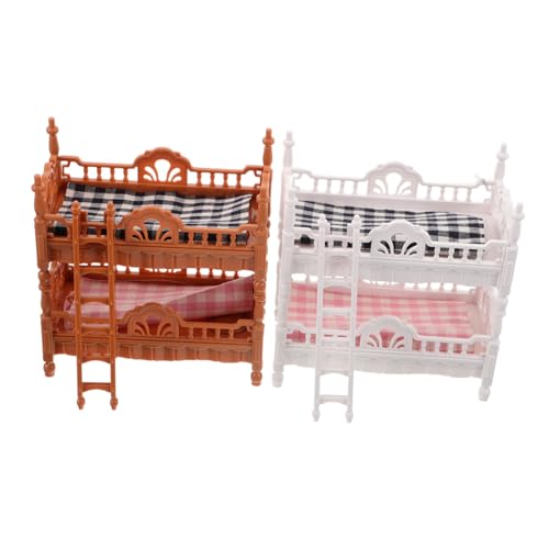 Gogogmee 2 Sätze Puppenhaus Etagenbett Miniatur Möbel aus Stabilem Kunststoff und Stoff Realistisches Schlafzimmer Zubehör für Kreatives Rollenspiel und Kinderzimmer Dekoration von Gogogmee