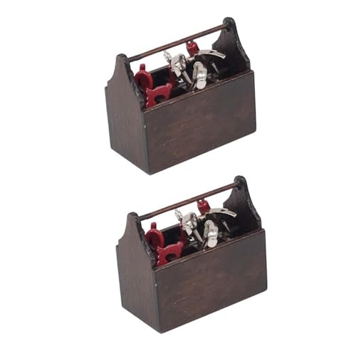 Gogogmee 2 Sätze Puppenhaus-Modell Mini werkzeugkoffer Haus-Modellbausatz Toolbox für Dollhouse Modellkit -Tools Hausmodellbausatz Modellbauwerkzeuge Dollhouse Dekorationen Legierung Braun von Gogogmee