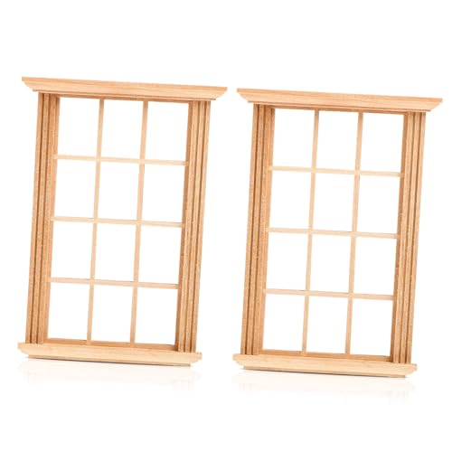 Gogogmee 2 Stück Maßstab aus Natürlichem Holz Realistische Zwölfteilige Fensterrahmen Handgefertigt für Puppenhaus Dekoration und Fotorequisiten von Gogogmee